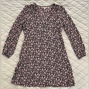 Boden Dress - black with pink flowers, size 8, pockets, long sleeve